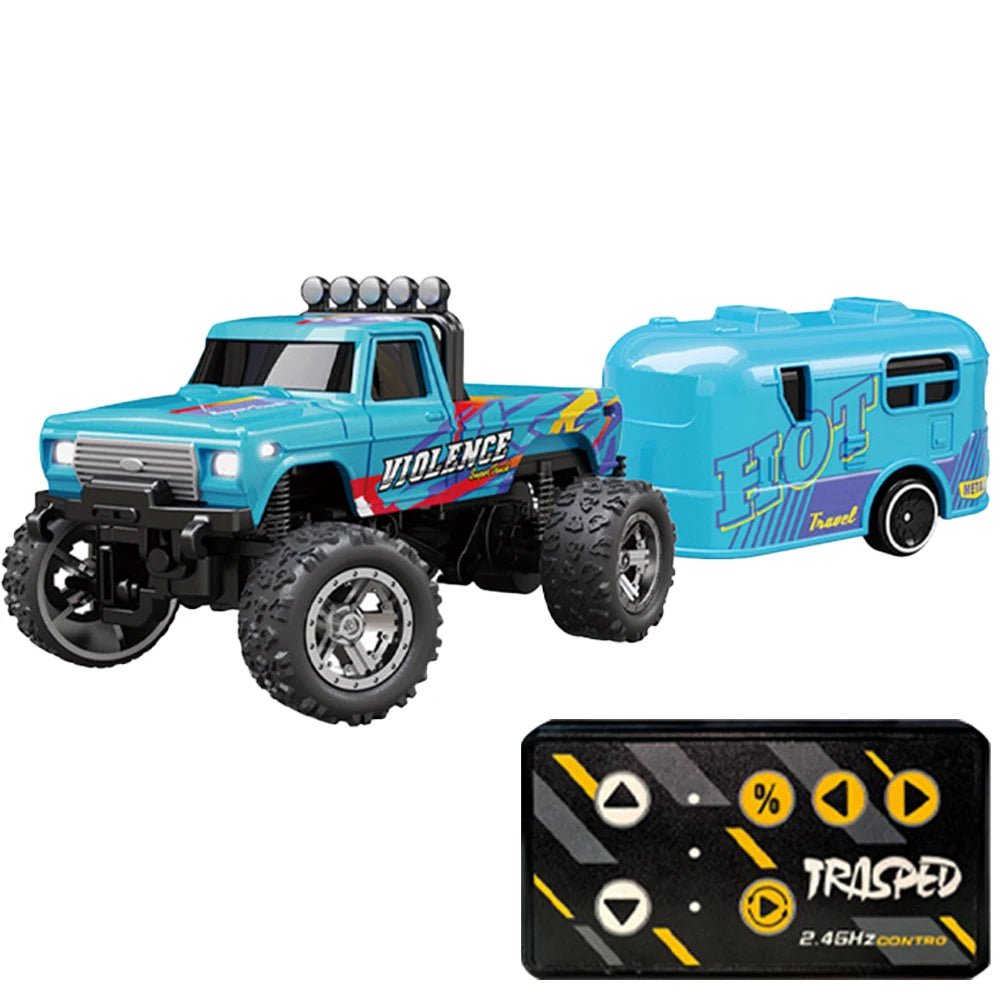 Mini RC Monster Truck 1:64 Off - Road Climbing Car Alloy Model 2.4G Remote Control Adjustable Speed Electric Trailer Children Toys - silverfoxgoods